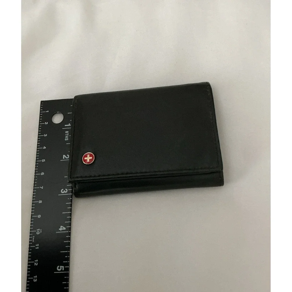 Alpine Swiss Trifold Wallet Mens Genuine Black Leather Classic Red Cross Logo